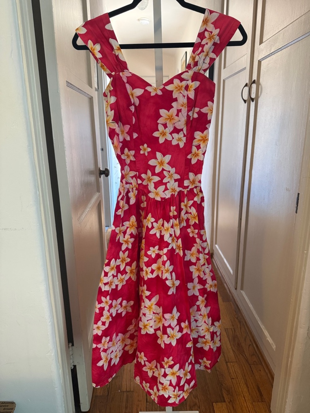 Vintage Hawaiian 🌺 Women's Pink Floral Midi Dress with Plumeria Print